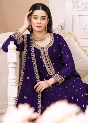 Purple Embroidered Eastern Kurta Set – 3-Piece Festive Ensemble