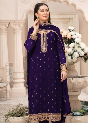 Purple Embroidered Eastern Kurta Set – 3-Piece Festive Ensemble