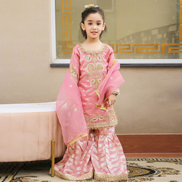 EMBROIDERED STITCHED 3 PIECE KIDS GARARA DRESS