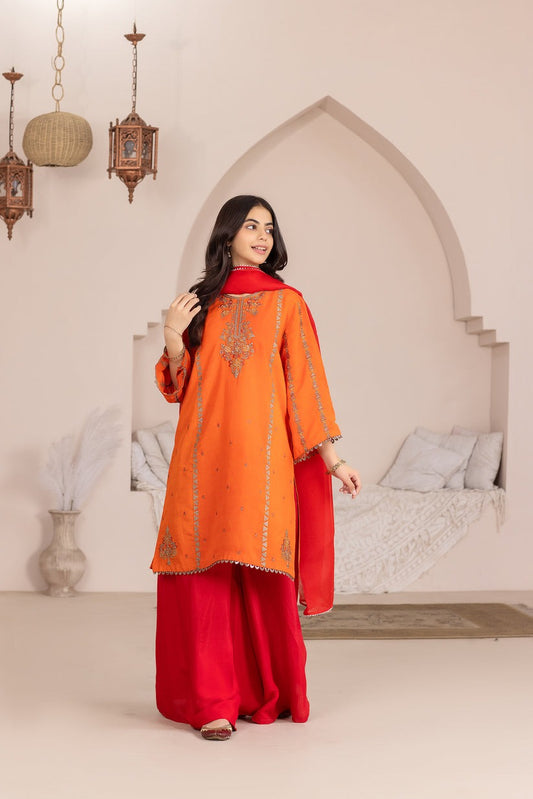Luxury Orange & Red Festive Pret Suit
