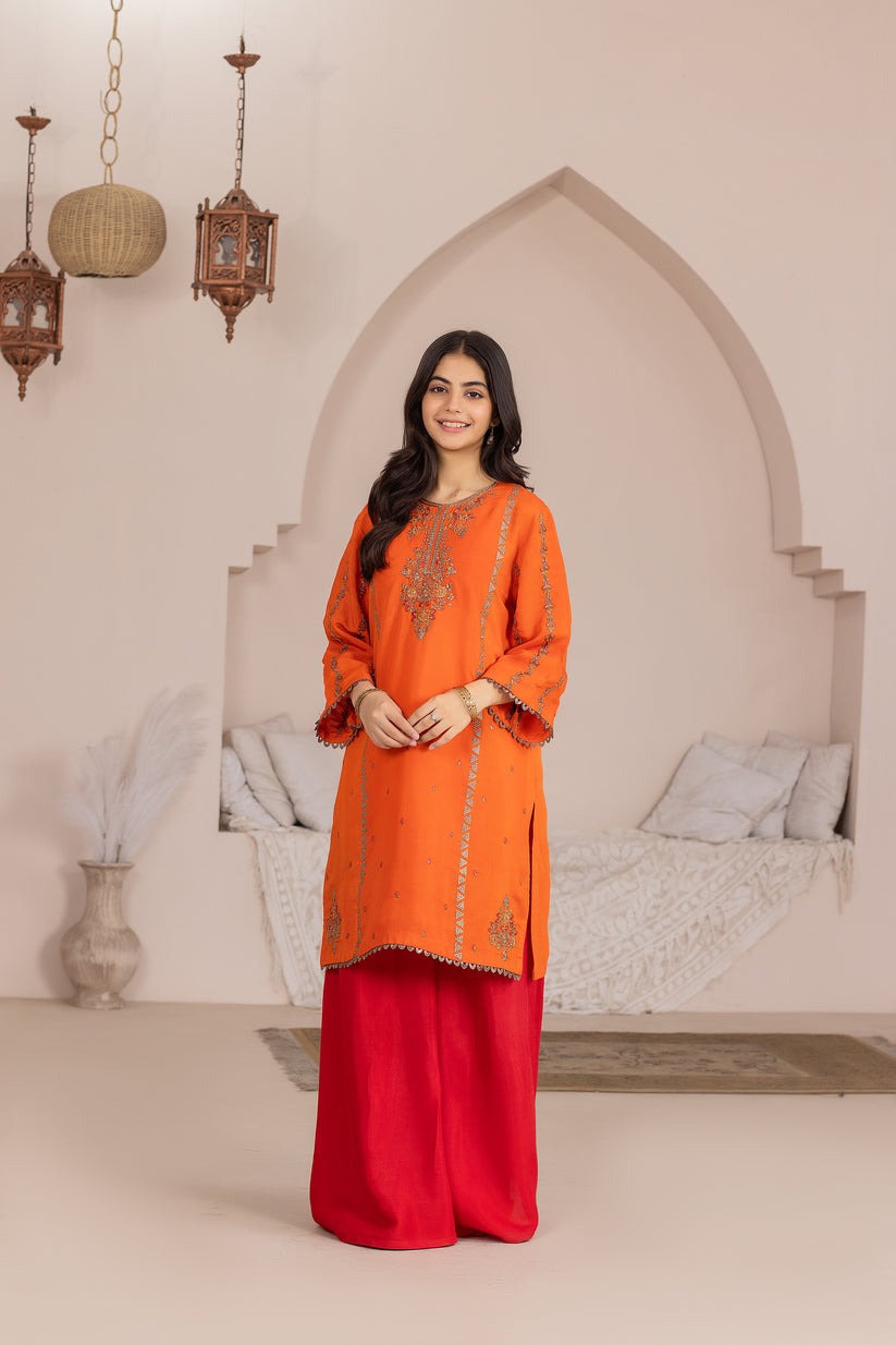 Luxury Orange & Red Festive Pret Suit