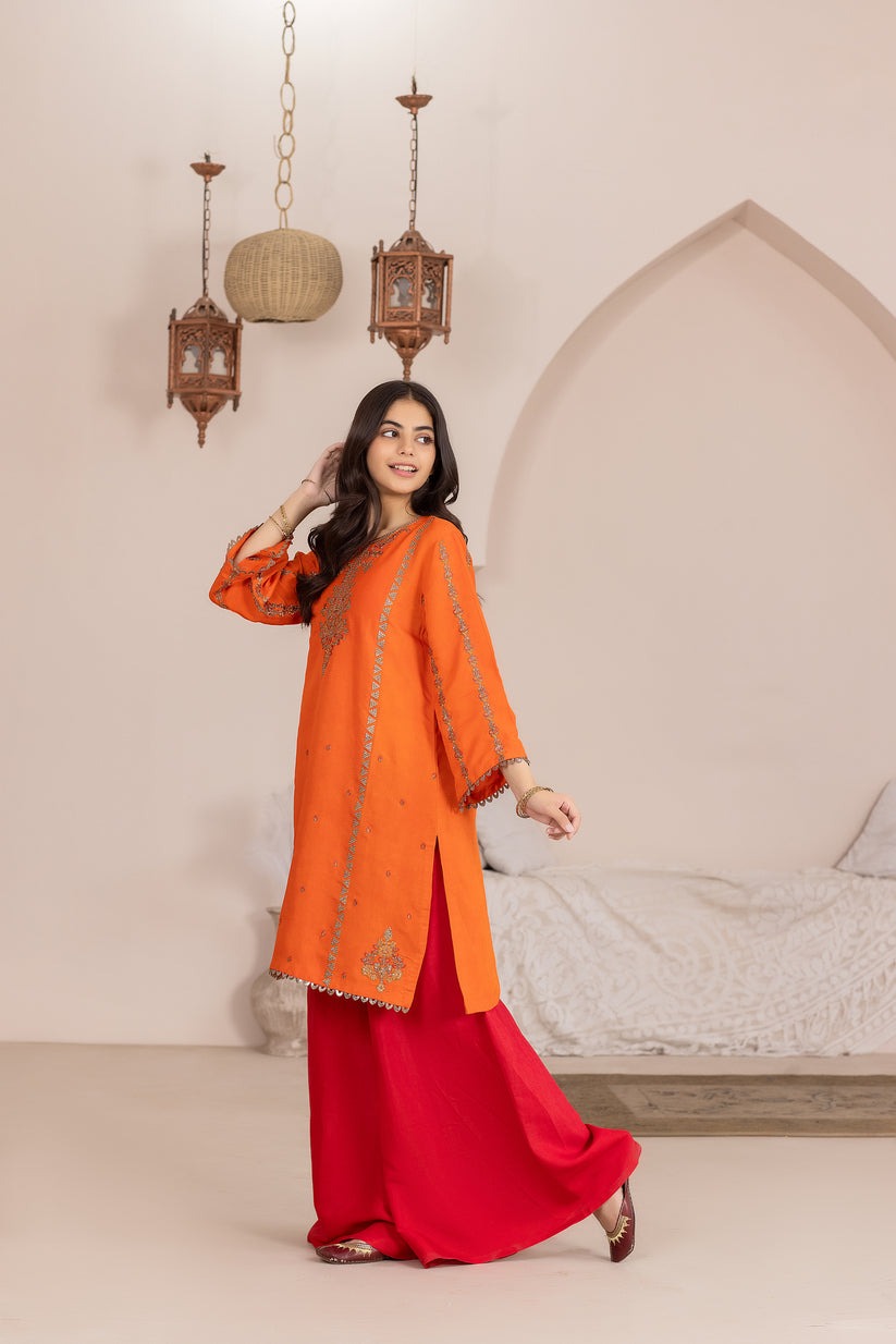 Luxury Orange & Red Festive Pret Suit