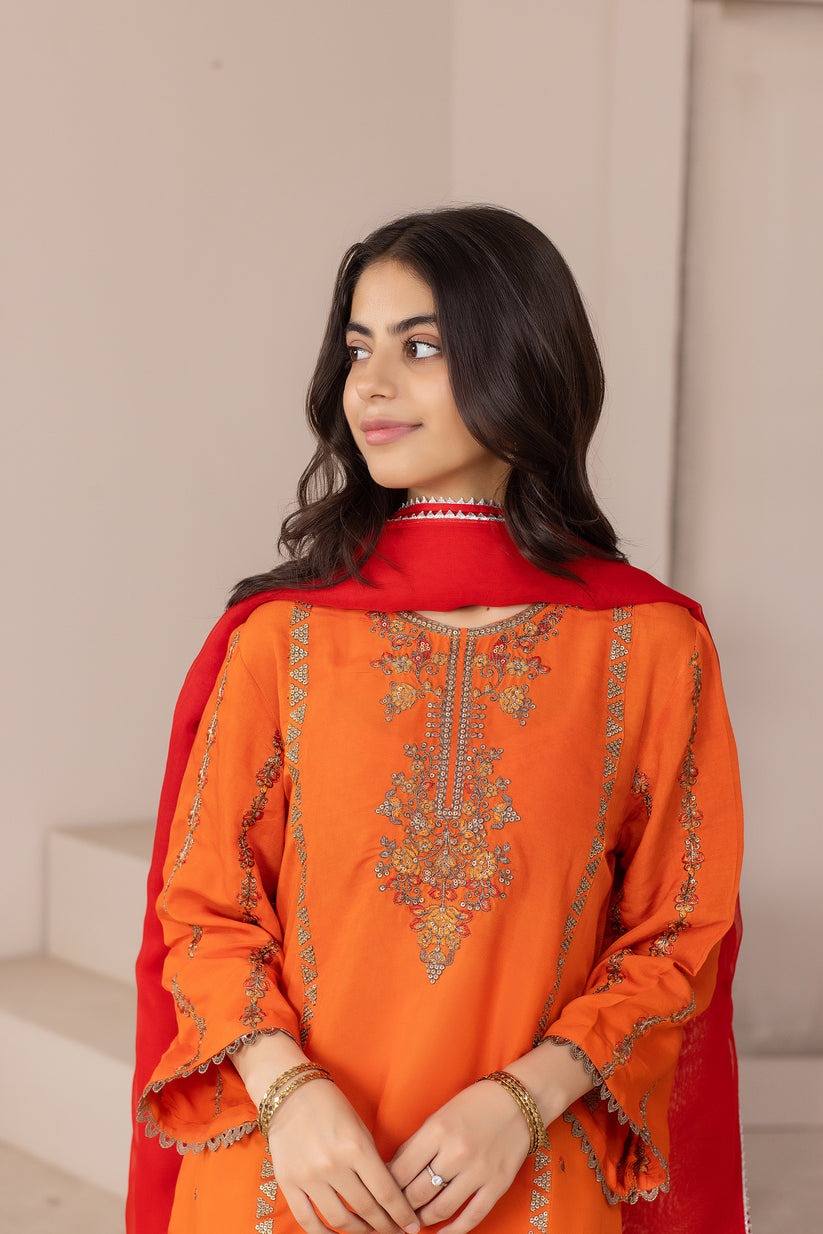 Luxury Orange & Red Festive Pret Suit