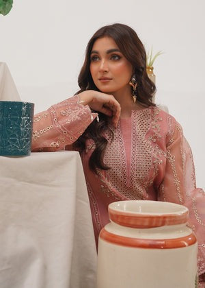 Pretty in Pink – Festive 3-Piece Organza Kurta Set with Raw Silk Trousers - Elegant Pakistani suit available with Australia-wide delivery