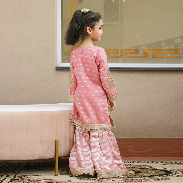 EMBROIDERED STITCHED 3 PIECE KIDS GARARA DRESS