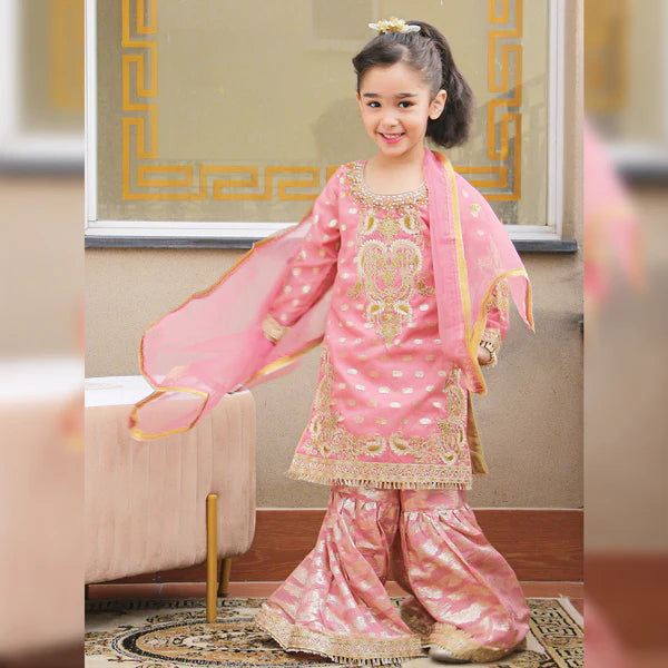 EMBROIDERED STITCHED 3 PIECE KIDS GARARA DRESS
