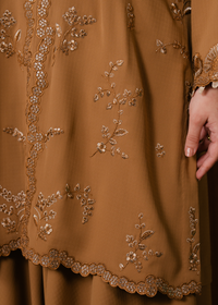 Elegant Sepia Georgette Open Shirt with Embroidered Palazzo Pants - Eid outfits in Melbourne Australia