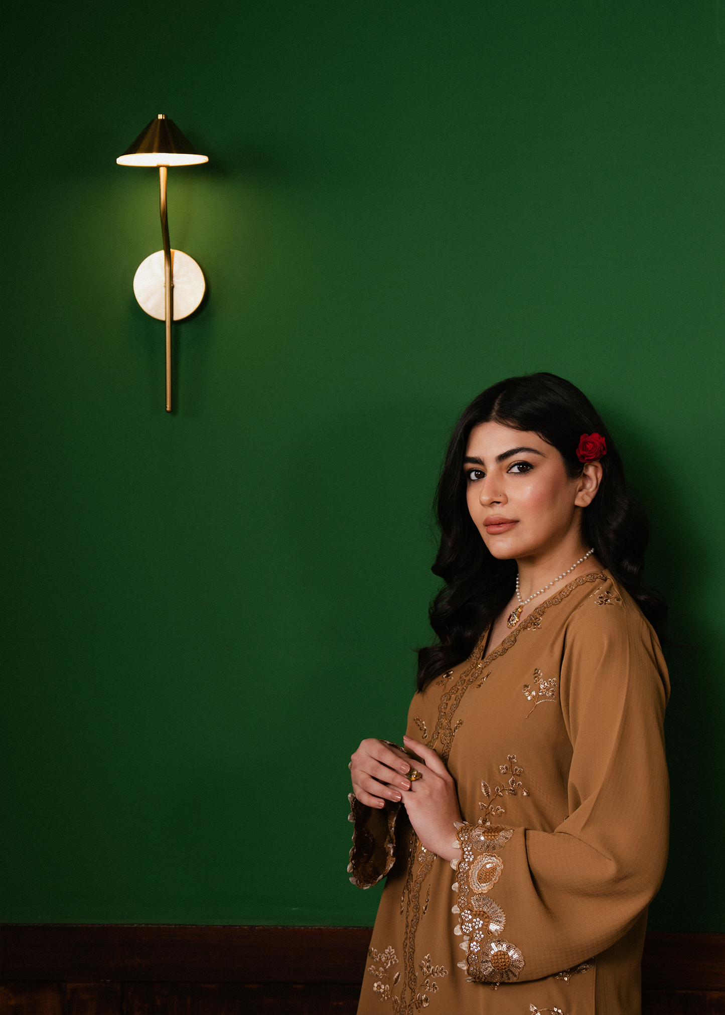 Elegant Sepia Georgette Open Shirt with Embroidered Palazzo Pants - Eid outfits in Melbourne Australia