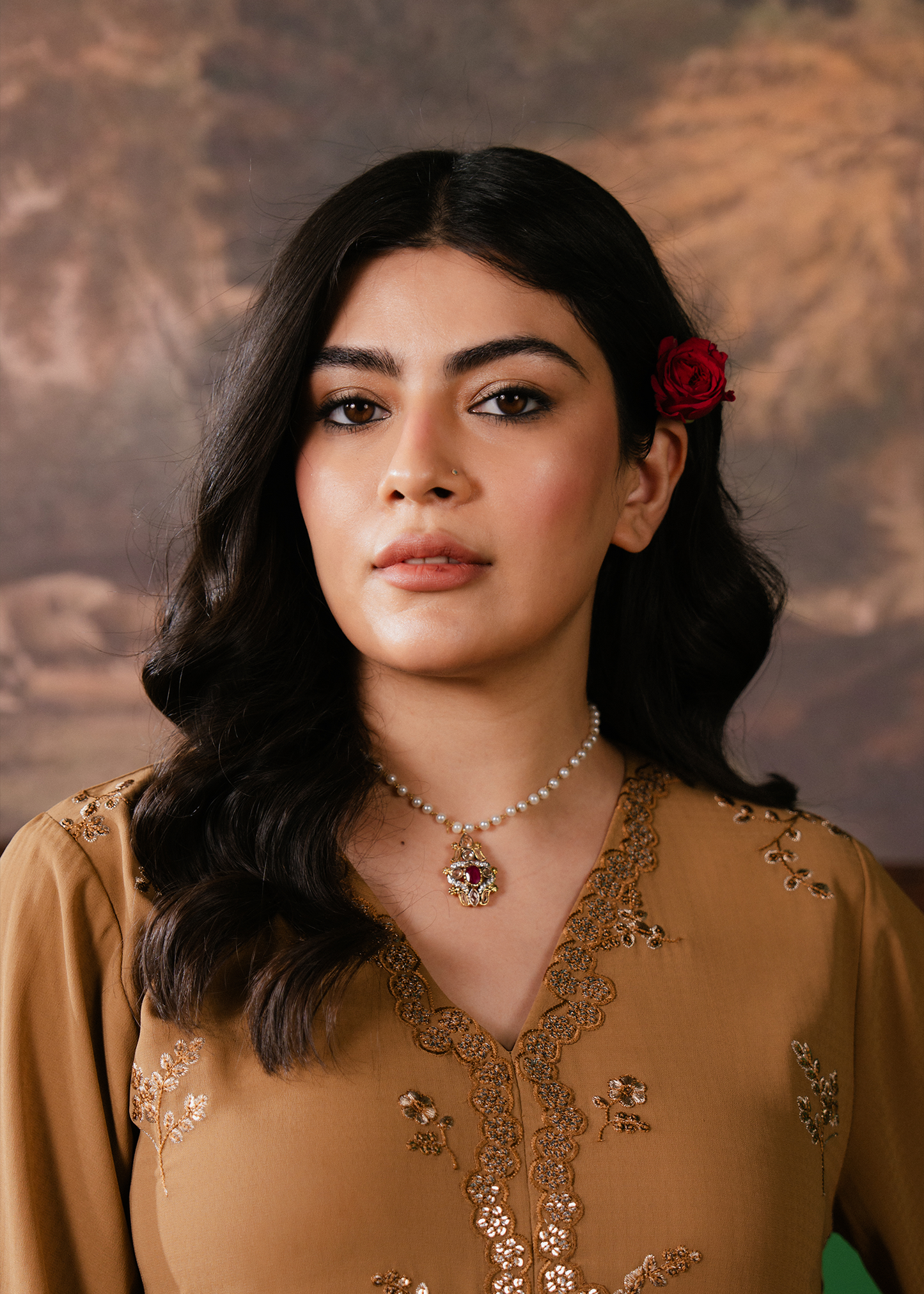 Elegant Sepia Georgette Open Shirt with Embroidered Palazzo Pants - Eid outfits in Melbourne Australia