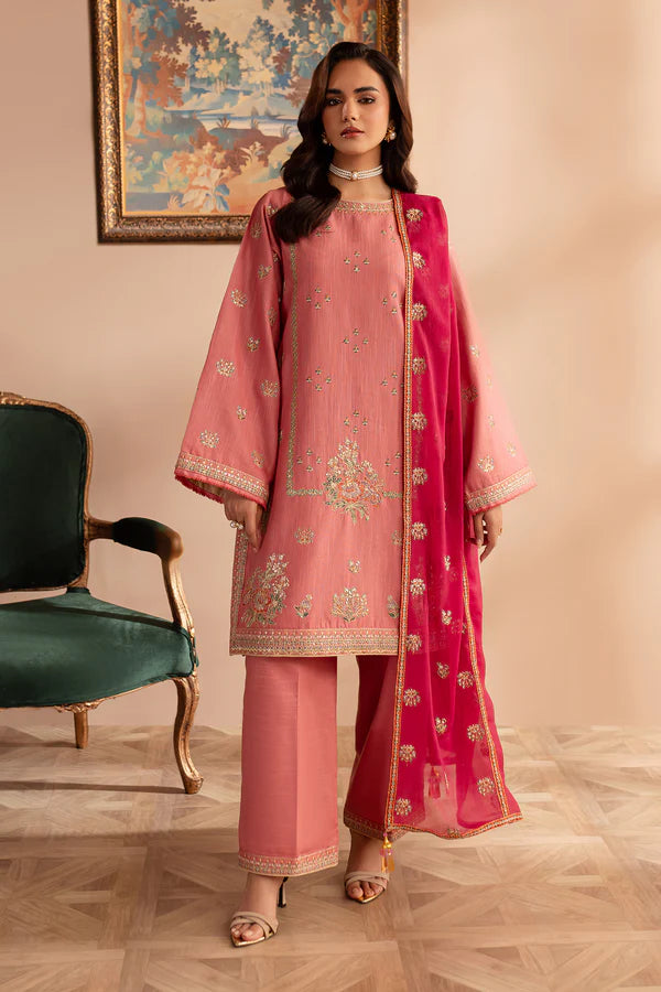 EMBROIDERED KHADDAR STITCHED 3 PIECE DRESS