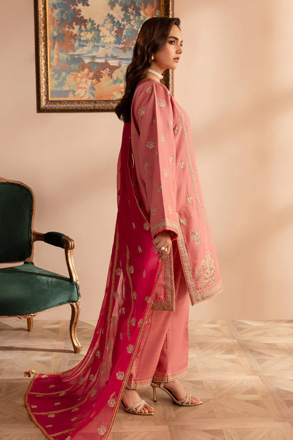 EMBROIDERED KHADDAR STITCHED 3 PIECE DRESS