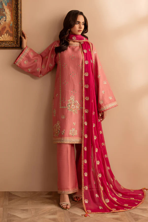 EMBROIDERED KHADDAR STITCHED 3 PIECE DRESS