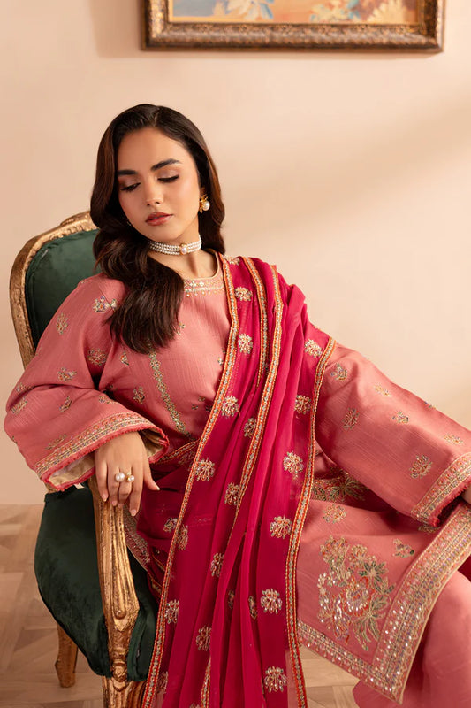 EMBROIDERED KHADDAR STITCHED 3 PIECE DRESS