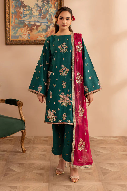 EMBROIDERED KHADDAR STITCHED 3 PIECE DRESS