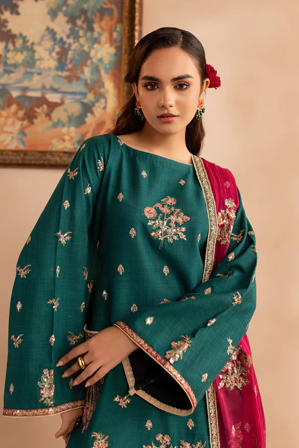 EMBROIDERED KHADDAR STITCHED 3 PIECE DRESS