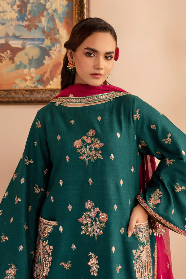 EMBROIDERED KHADDAR STITCHED 3 PIECE DRESS