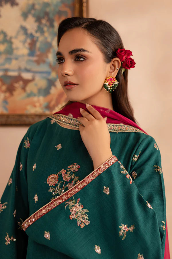 EMBROIDERED KHADDAR STITCHED 3 PIECE DRESS