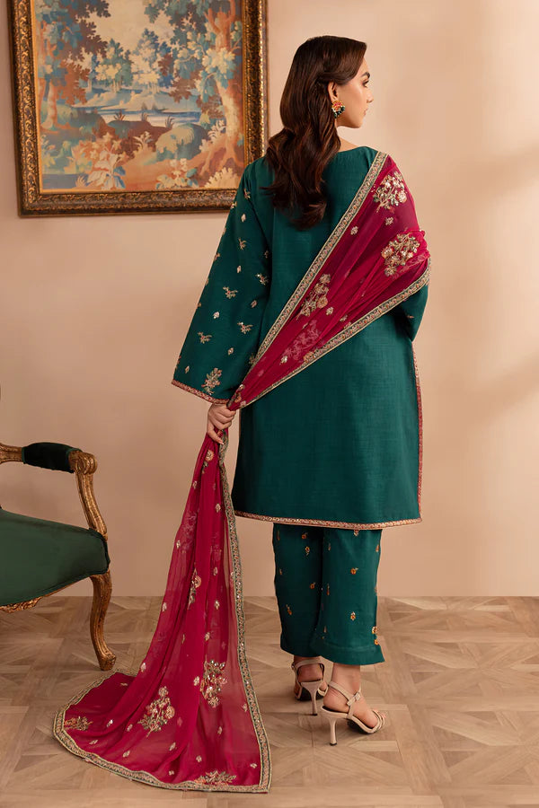 EMBROIDERED KHADDAR STITCHED 3 PIECE DRESS
