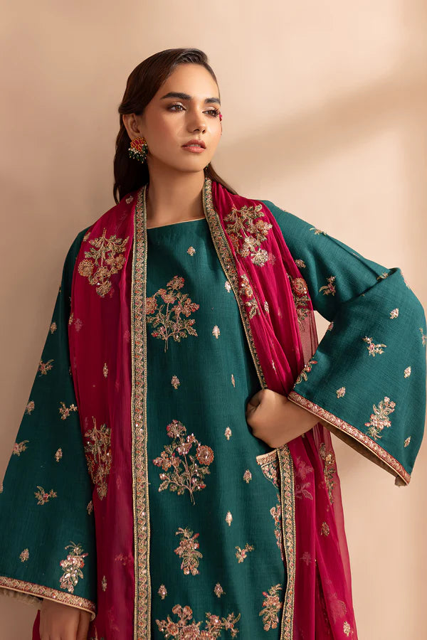 EMBROIDERED KHADDAR STITCHED 3 PIECE DRESS