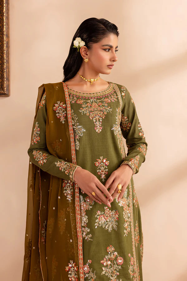 EMBROIDERED KHADDAR STITCHED 3 PIECE DRESS