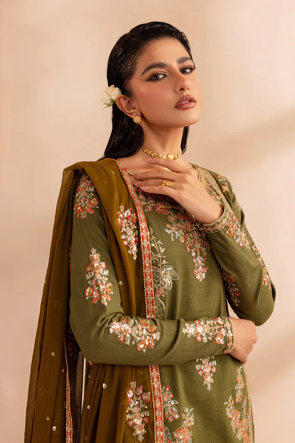 EMBROIDERED KHADDAR STITCHED 3 PIECE DRESS