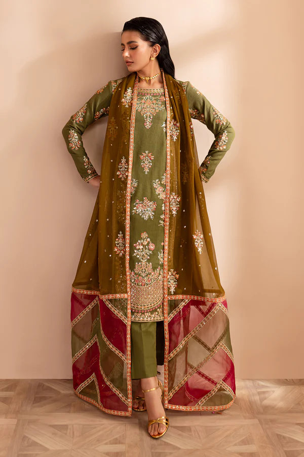 EMBROIDERED KHADDAR STITCHED 3 PIECE DRESS