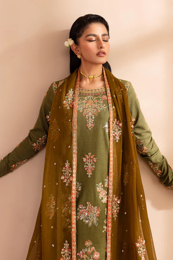 EMBROIDERED KHADDAR STITCHED 3 PIECE DRESS