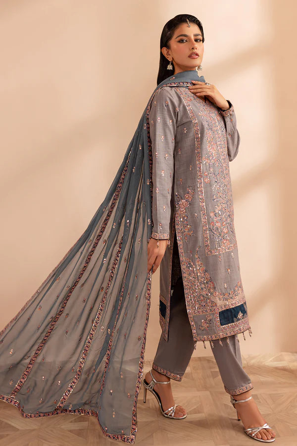 EMBROIDERED KHADDAR STITCHED 3 PIECE DRESS