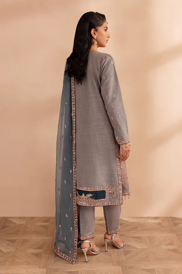EMBROIDERED KHADDAR STITCHED 3 PIECE DRESS