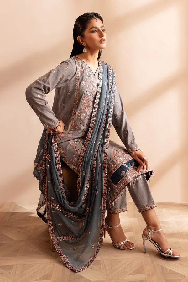 EMBROIDERED KHADDAR STITCHED 3 PIECE DRESS