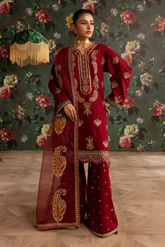 EMBROIDERED KHADDAR STITCHED 3 PIECE DRESS