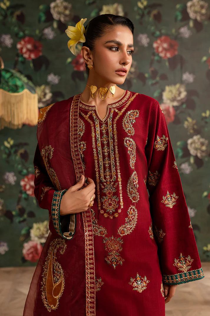 EMBROIDERED KHADDAR STITCHED 3 PIECE DRESS