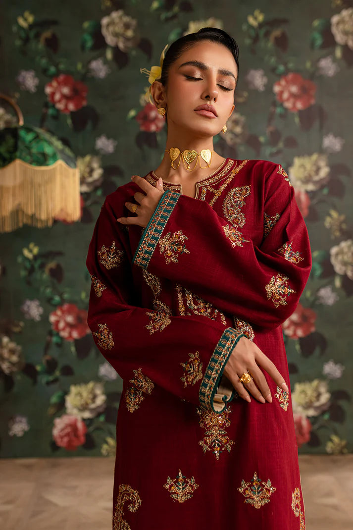 EMBROIDERED KHADDAR STITCHED 3 PIECE DRESS