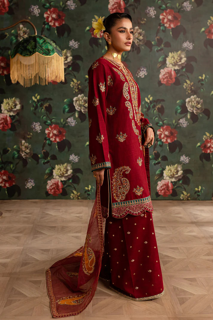 EMBROIDERED KHADDAR STITCHED 3 PIECE DRESS