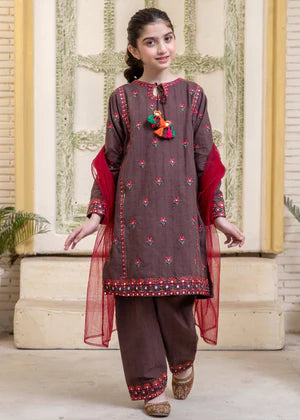 EMBROIDERED KHADDAR STITCHED 3 PIECE KIDS DRESS