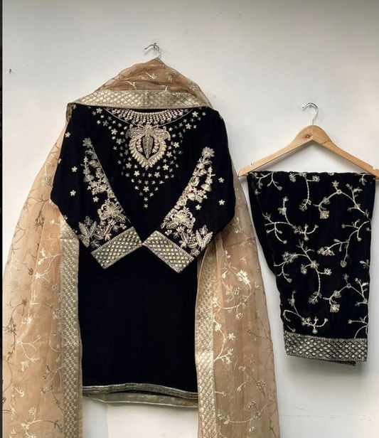 3 Piece Winter Wear Velvet Festive/Party Wear Dress