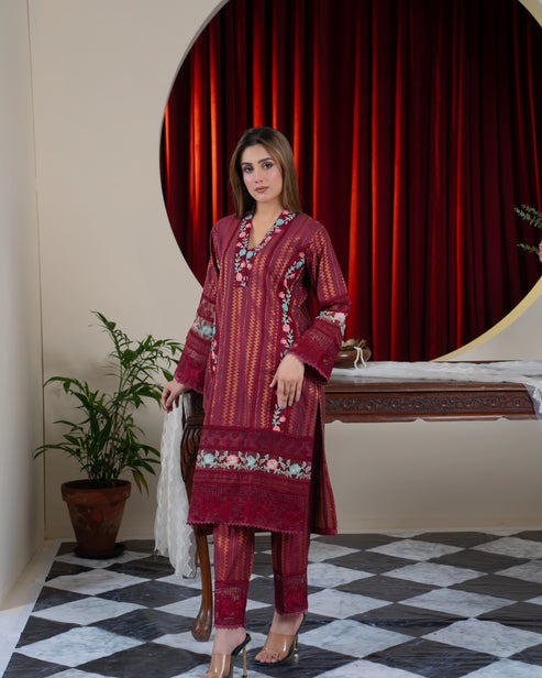 Premium Embroidered  Kurta with Contrast Borders - Elegant Pakistani suit available with Australia-wide delivery
