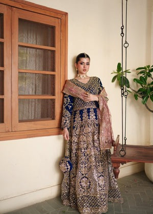 Royal Dusk – Navy Blue Embroidered Floor-Length Ensemble
