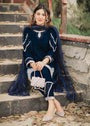 Elegant Blue Velvet 3-Piece Embroidered Set with Net Dupatta – Festive & Party Wear
