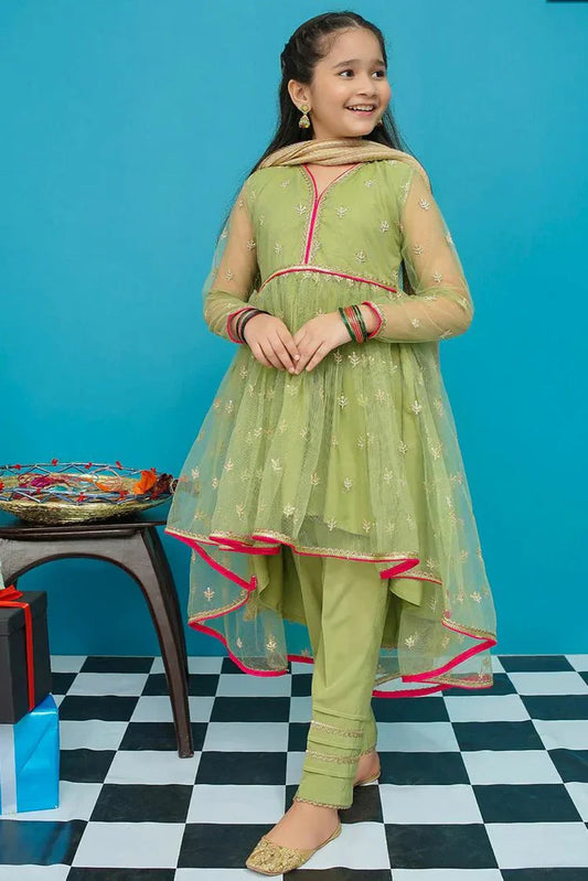 EMBROIDERED SHIFFON STITCHED 3 PIECE KIDS