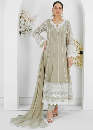 EMBROIDERED CHIFFON MAXI STITCHED 3 PIECE DRESS