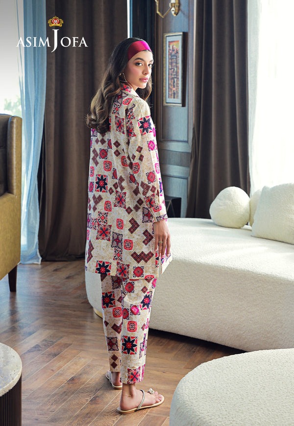 Cream Raw Silk Printed Shirt & Trouser Set – Elegant 2-Piece Outfit