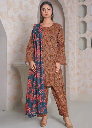 PRINTED KHADDAR 3PIECE DRESS