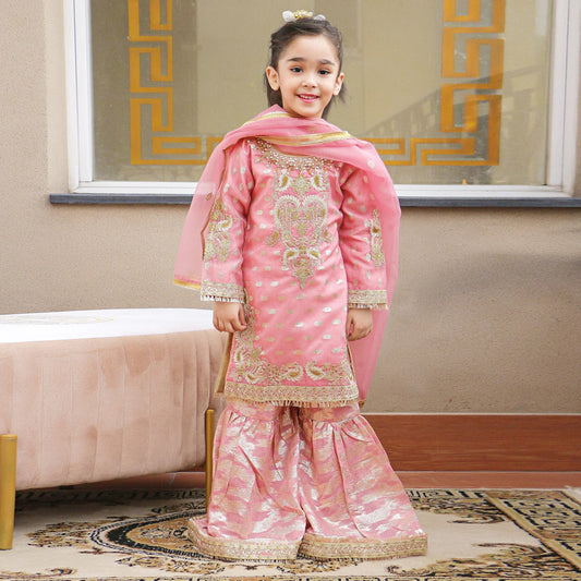 EMBROIDERED STITCHED 3 PIECE KIDS GARARA DRESS