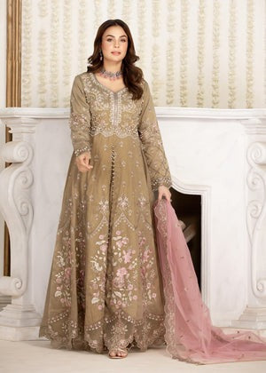 Bronze Glow – Festive Karandi Maxi Suit with Viscose Raw Silk Trousers & Net Dupatta -