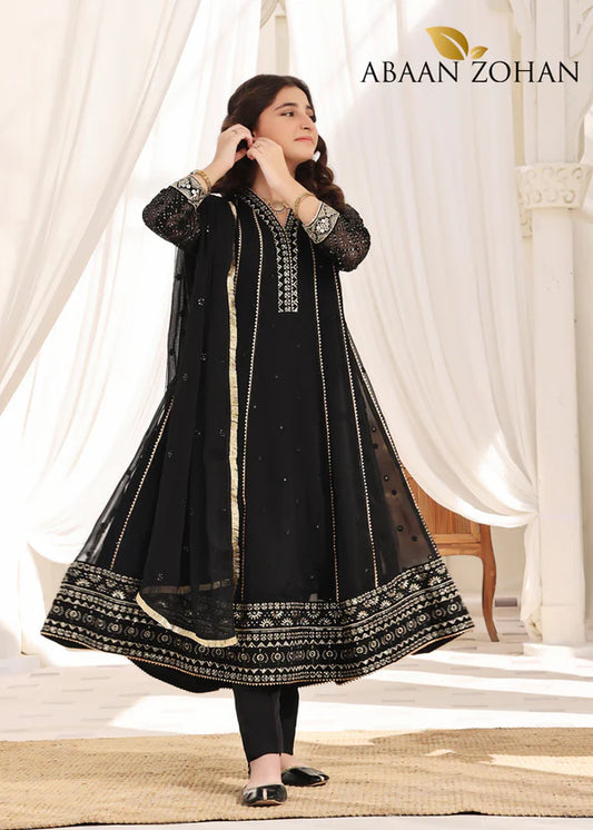 EMBROIDERED CHIFFON KIDS STITCHED 3 PIECE DRESS