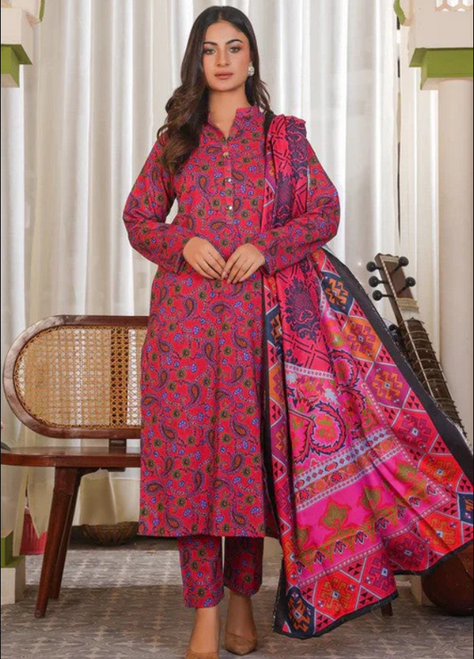 3 Piece Khaddar Suit-Printed Winter Wear