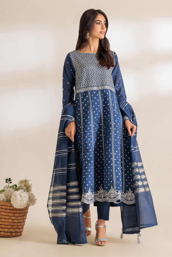 Ethereal Grace – Khaddi Net Embroidered Frock with Fancy Dobby Dupatta - Available now for Sydney & Melbourne, Brisban customers