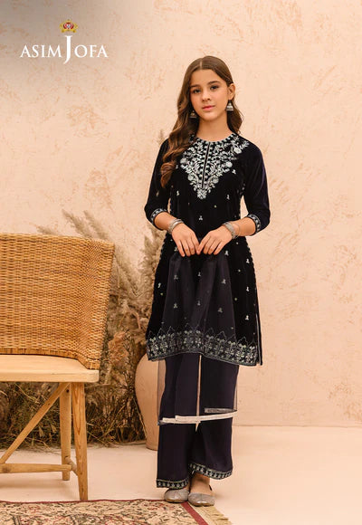 EMBROIDERED VELVET 3 PCS DRESS