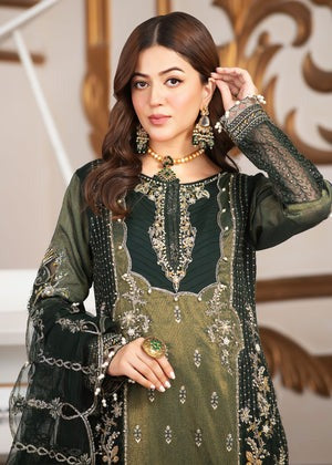 Bottle Green Masuri Kurta with Jamawar Trouser & Net Dupatta